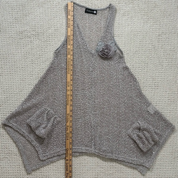 Adorn Women Boho Tank Dress Tunic Top Open Knit Sequins Sheer Light Gray sz L/XL - Picture 12 of 14